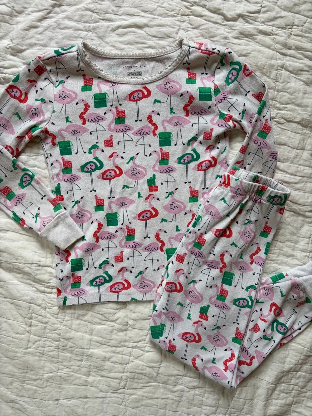 Janie and Jack Christmas Flamingo Print Long Sleeve Pajama Set